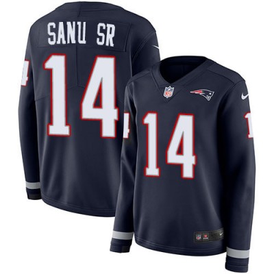 Nike New England Patriots #14 Mohamed Sanu Sr Navy Blue Team Color Women's Stitched NFL Limited Therma Long Sleeve Jersey